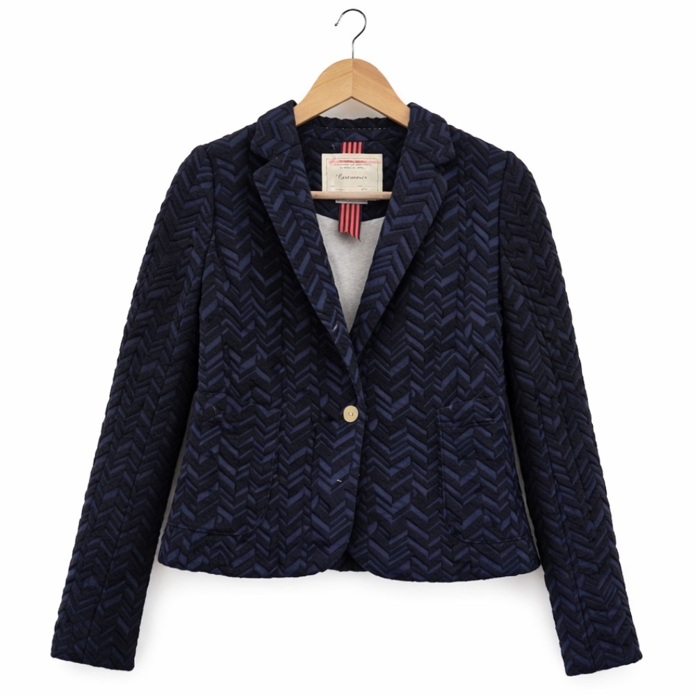 Cartonnier Anthropologie Navy Textured Blazer French Minimalist Tailored Jacket - Picture 2 of 9
